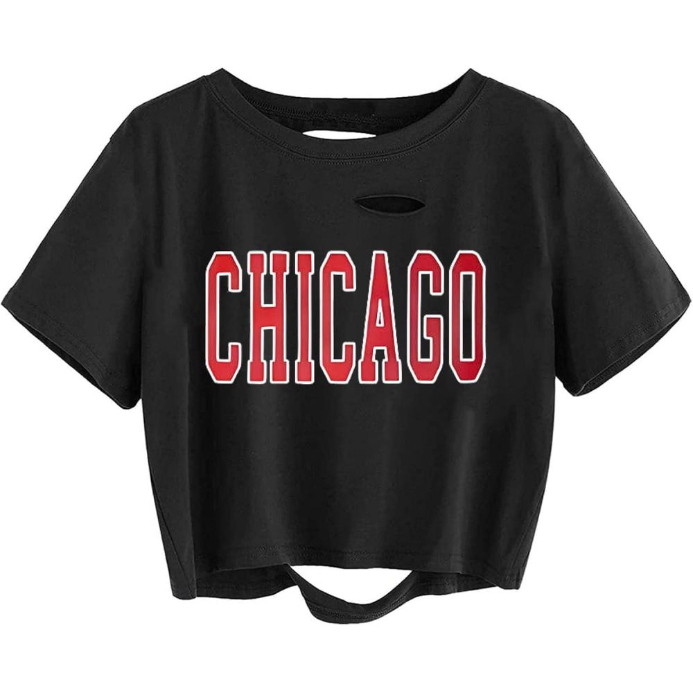 imageAvanova Women Skull Finger Graphic Distressed Tee Shirt Ripped Short Sleeve Crop TopsBlack Grey