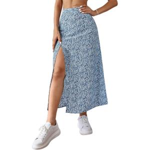 imageAvanova Women Floral Sexy Slit Slip Midi Skirts Boho High Waisted Summer SkirtsBlue