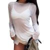 imageAvanova Women Mesh Sheer Long Sleeve Top See Through Sexy Going Out ShirtsWhite