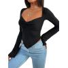 imageAvanova Womens Long Sleeve Square Neck Crop Top Twist Front Asymmetrical ShirtBlack