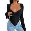 imageAvanova Womens Long Sleeve Square Neck Crop Top Twist Front Asymmetrical ShirtBlack
