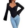 imageAvanova Womens Long Sleeve Square Neck Crop Top Twist Front Asymmetrical ShirtBlack