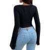 imageAvanova Womens Long Sleeve Square Neck Crop Top Twist Front Asymmetrical ShirtBlack