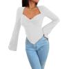 imageAvanova Womens Long Sleeve Square Neck Crop Top Twist Front Asymmetrical ShirtWhite