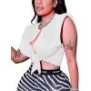 imageAvanova Womens Sleeveless Open Front Crop Top Sexy Tie Knot TShirt Basic SolidWhite Kh