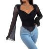 imageAvanova Womens Long Sleeve Square Neck Crop Top Twist Front Asymmetrical ShirtBlack Mesh