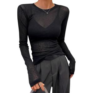 imageAvanova Women Mesh Sheer Long Sleeve Top See Through Sexy Going Out ShirtsBlack