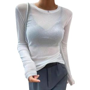 imageAvanova Women Mesh Sheer Long Sleeve Top See Through Sexy Going Out ShirtsWhite
