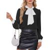 imageAvanova Women Bow Tie Neck Blouse Shirt Bishop Long Sleeve Work Office TopBlack White Kh