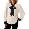 imageAvanova Women Bow Tie Neck Long Sleeve Blouses Tops Dressy Casual Elegant Work ShirtsApricot Black