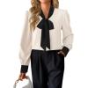 imageAvanova Women Bow Tie Neck Long Sleeve Blouses Tops Dressy Casual Elegant Work ShirtsApricot Black