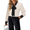 imageAvanova Women Bow Tie Neck Long Sleeve Blouses Tops Dressy Casual Elegant Work ShirtsApricot Black