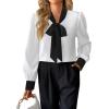 imageAvanova Women Bow Tie Neck Long Sleeve Blouses Tops Dressy Casual Elegant Work ShirtsWhite Black