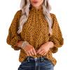 imageAvanova Women 34 Long Sleeve Blouses Dressy Casual Work Business Shirts Mock Neck Leopard Ruffle Tops Leopard Yellow XLarge