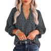 imageAvanova Women Work Business Blouses Shirt Leopard Print Ruffle V Neck Top 34 Long Sleeves Green Medium