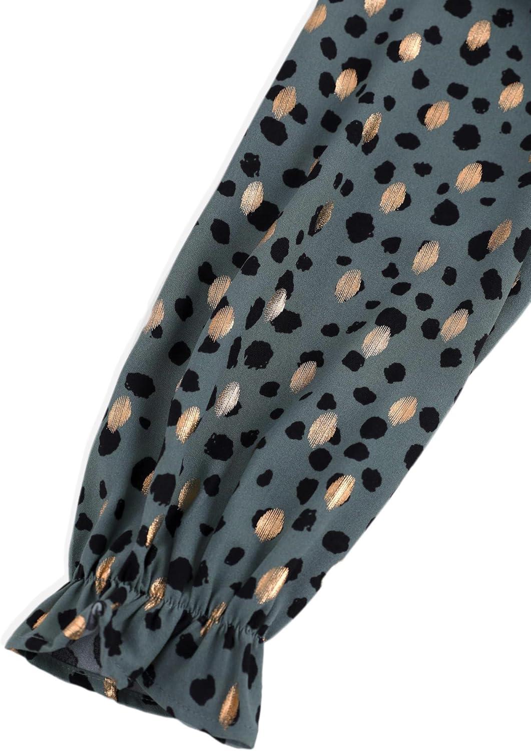 imageAvanova Women 34 Long Sleeve Blouses Dressy Casual Work Business Shirts Mock Neck Leopard Ruffle TopsLeopard Green Gold Kh