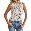 imageAvanova Women Boho Print Sleeveless Blouses Shirts Dressy Casual Ruffle Mock Neck Tank TopsBeige Floral