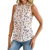imageAvanova Women Boho Print Sleeveless Blouses Shirts Dressy Casual Ruffle Mock Neck Tank TopsBeige Floral