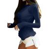imageAvanova Women Mesh Sheer Long Sleeve Top See Through Sexy Going Out ShirtsDark Blue