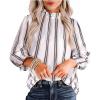 imageAvanova Women 34 Long Sleeve Blouses Dressy Casual Work Business Shirts Mock Neck Leopard Ruffle TopsBeige Striped Kh