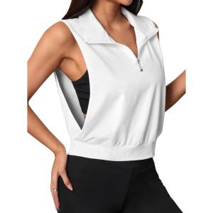 imageAvanova Women Sleeveless Hoodies Half Zip Open Side Activewear Workout Athletic Crop Tank TopWhite