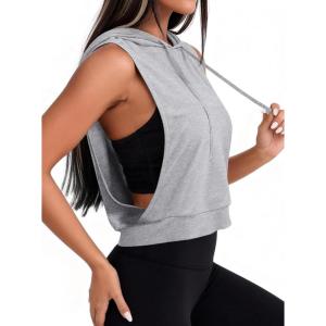 imageAvanova Women Sleeveless Hoodies Open Side Activewear Workout Athletic Crop Tank TopGrey