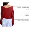imageAvanova Women Off The Shoulder Crop Tops Long Sleeve T Shirts Oversized Loose TeeRed