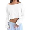 imageAvanova Women Off The Shoulder Crop Tops Long Sleeve T Shirts Oversized Loose TeeWhite