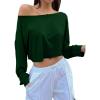 imageAvanova Women Off The Shoulder Crop Tops Long Sleeve T Shirts Oversized Loose TeeDrak Green