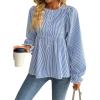 imageAvanova Women Striped Shirt Peplum Babydoll Top Ruffle Long Sleeve BlouseBlue