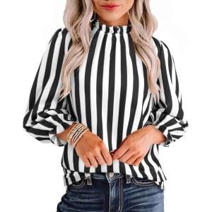 imageAvanova Women Polka Dot Long Sleeve Blouse Shirts Work Mock Neck Ruffle TopBlack White a