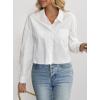 image:imageAvanova Women Striped Button Down Crop Top Collared Neck Long Sleeve Blouses ShirtWhite Kh