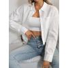 image:imageAvanova Women Striped Button Down Crop Top Collared Neck Long Sleeve Blouses ShirtWhite Kh