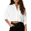image:imageAvanova Women Striped Button Down Crop Top Collared Neck Long Sleeve Blouses ShirtWhite Kh