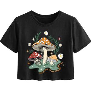 image:imageAvanova Womens Sun Graphic Tee Short Sleeve Crewneck Crop Tops Summer Casual T ShirtBlack Mushroom a