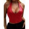 image:imageAvanova Women Sexy Going Out Crop Tops Leather Corset Halter Bustier TopsRed