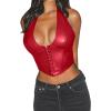 image:imageAvanova Women Sexy Going Out Crop Tops Leather Corset Halter Bustier TopsRed