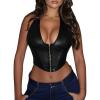 image:imageAvanova Women Sexy Going Out Crop Tops Leather Corset Halter Bustier TopsBlack
