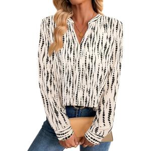 image:imageAvanova Blusas Elegantes para Mujer V Neck Long Sleeve Shirts Fancy Dressy Tops Blouses for WomenApricot Striped