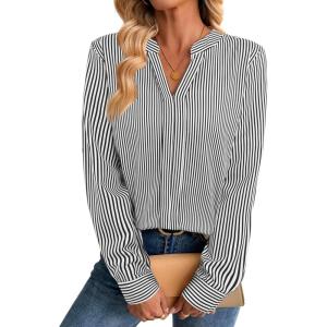 image:imageAvanova Blusas Elegantes para Mujer V Neck Long Sleeve Shirts Fancy Dressy Tops Blouses for WomenBlack Striped