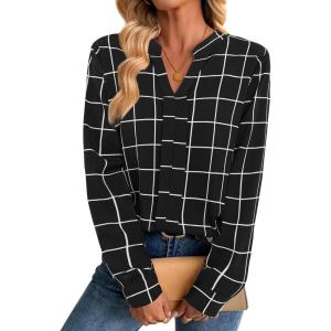 image:imageAvanova Blusas Elegantes para Mujer V Neck Long Sleeve Shirts Fancy Dressy Tops Blouses for WomenBlack White