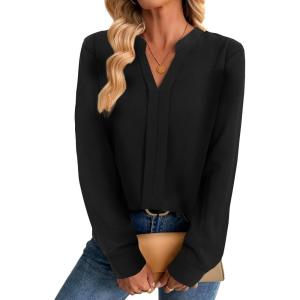 image:imageAvanova Blusas Elegantes para Mujer V Neck Long Sleeve Shirts Fancy Dressy Tops Blouses for WomenSolid Black