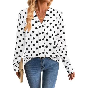 image:imageAvanova Blusas Elegantes para Mujer V Neck Long Sleeve Shirts Fancy Dressy Tops Blouses for WomenWhite Black Dots