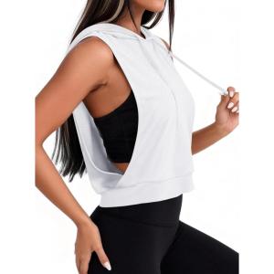 image:imageAvanova Womens Workout Shirts Sleeveless Hoodies Drawstring Open Side Gym Cropped Tank TopWhite