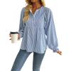 image:imageAvanova Women Striped Shirt Peplum Babydoll Top Ruffle Long Sleeve Blouse Blue Medium