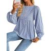 image:imageAvanova Women Striped Shirt Peplum Babydoll Top Ruffle Long Sleeve Blouse Blue Medium
