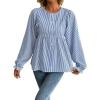 image:imageAvanova Women Striped Shirt Peplum Babydoll Top Ruffle Long Sleeve Blouse Blue Medium