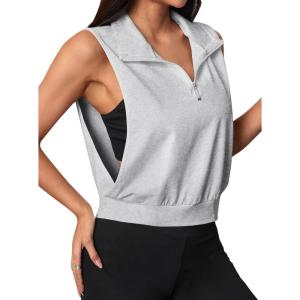 image:imageAvanova Running Shirts Women Sleeveless Zip Up V Neck Golf Workout Gym Athletic Crop Tank TopsGrey