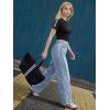 image:imageTapata Womens 28303234 Wide Leg Jeans Side Stripe MidRise Elastic Waist Denim Pants Trendy Baggy Loose TrousersLight Blue