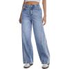 image:imageTapata Womens 28303234 Wide Leg Jeans Side Stripe MidRise Elastic Waist Denim Pants Trendy Baggy Loose TrousersBlue